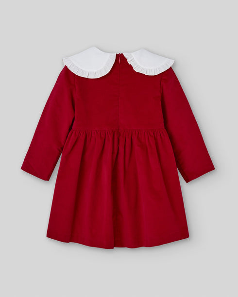 Rochie din bumbac catifelat cu guler brodat